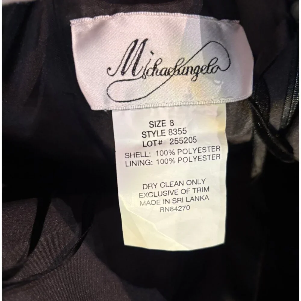 Michaelangelo black satin strapless belted tea length A-Line formal‎ dress sz 8